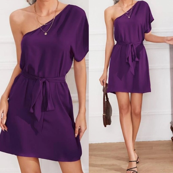 Boho one shoulder belted dress - Picture 7 of 15